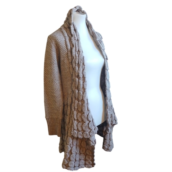 Women's Chunky Oversized Taupe Knit Textured Draped Cardigan Sweater - Picture 9 of 12
